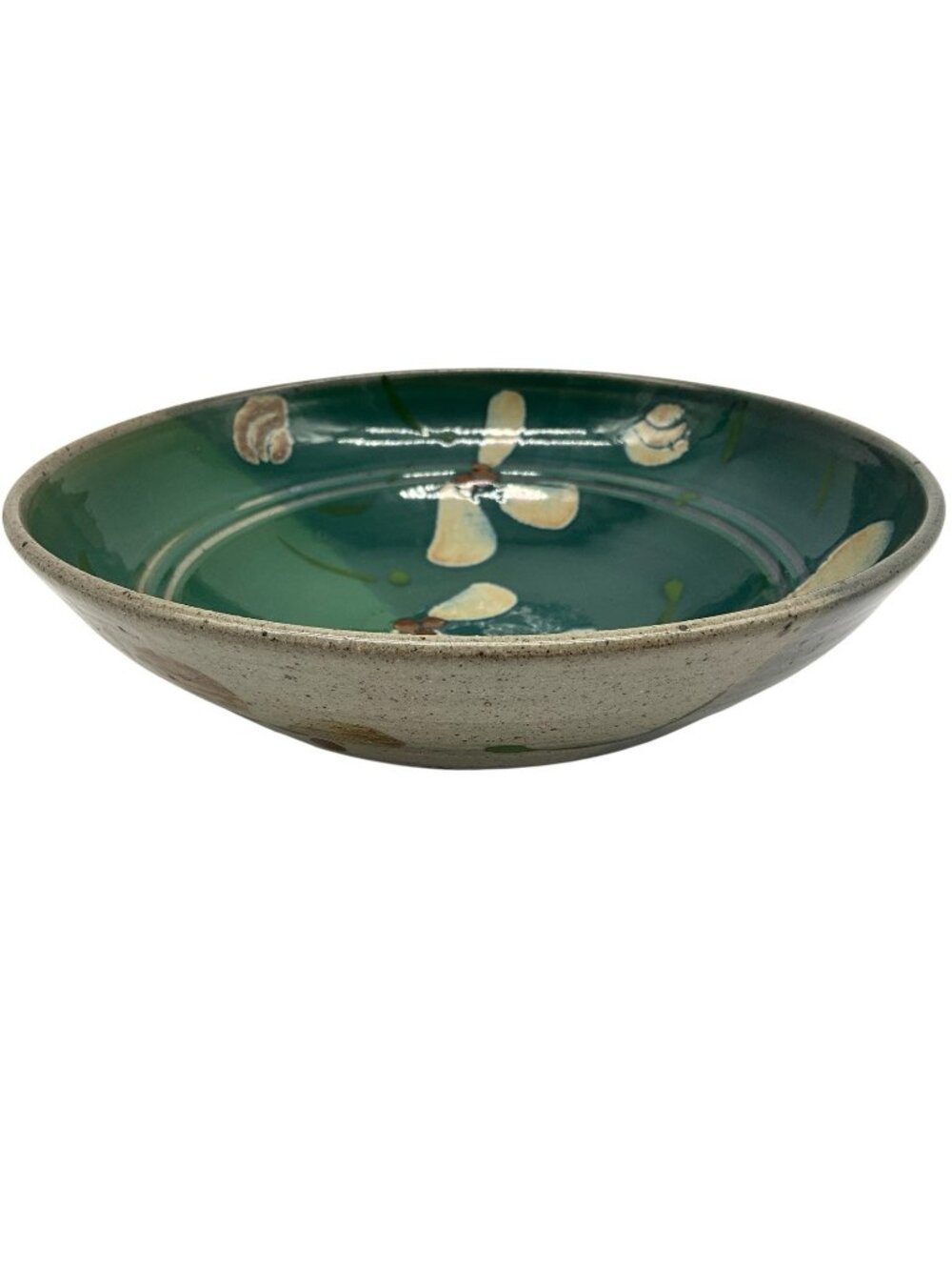Hand Crafted Footed Pottery Bowl 10 Inches in a Floral Pattern VTG Multicolored